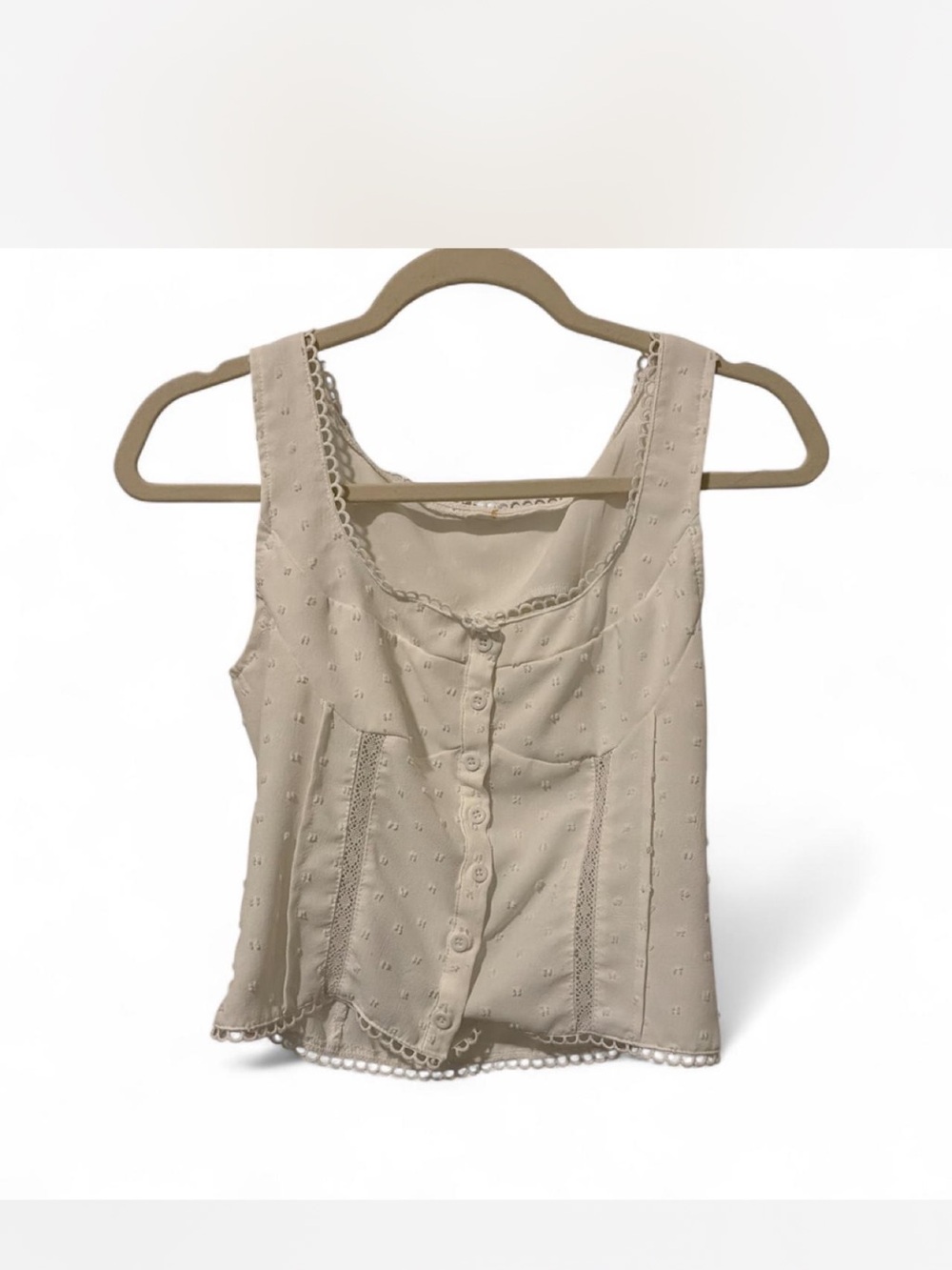 White Lace-Trim Sleeveless Button Front Top